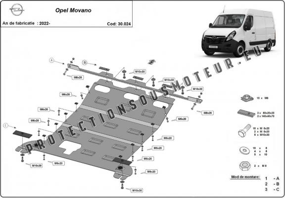 Cache sous moteur et de la boîte de vitesse Opel Movano C 