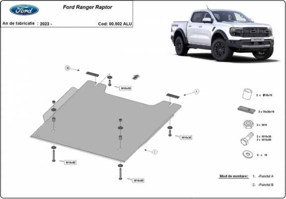 Cache de protection de transfert  Ford Ranger Raptor - Aluminium