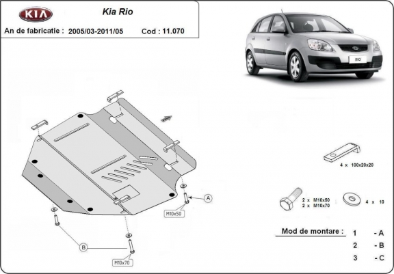 Cache sous moteur et de la boîte de vitesse Kia Rio 2