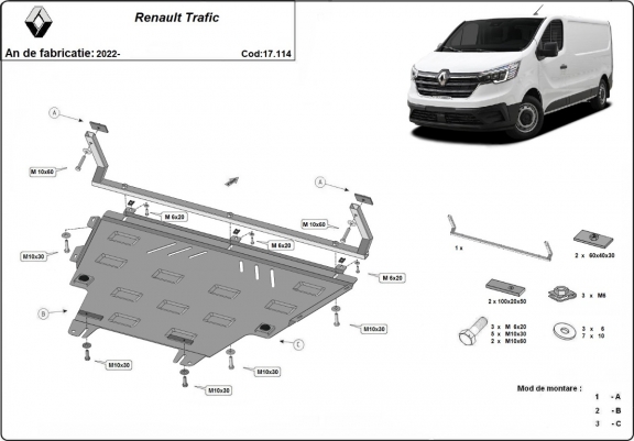 Cache sous moteur et de la boîte de vitesse Renault Trafic 3 facelift
