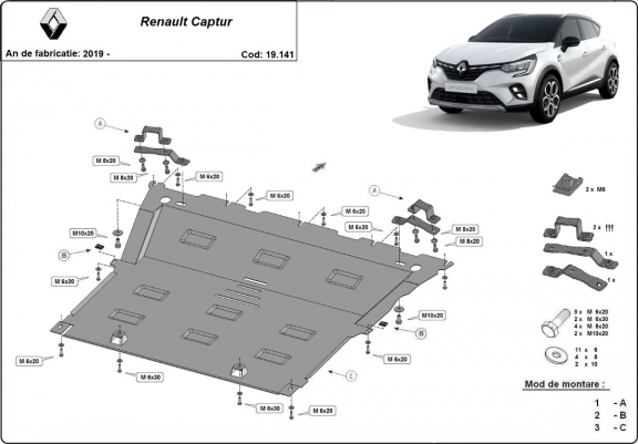 Cache sous moteur et de la boîte de vitesse Renault Captur