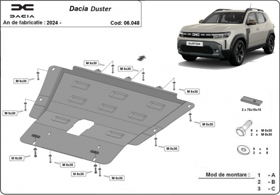 Cache sous moteur et de la boîte de vitesse Dacia Duster - 4x2 , 4x4