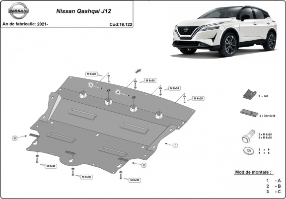 Cache sous moteur et de la boîte de vitesse Nissan Qashqai J12