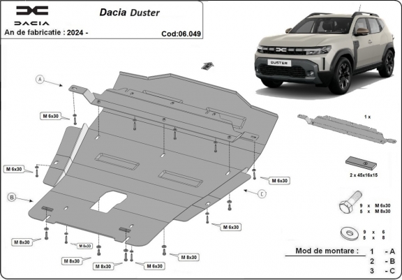 Cache sous moteur et de la boîte de vitesse Dacia Duster - 4x4