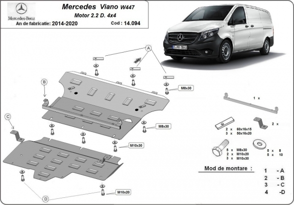 Cache de protection sous moteur et de la boîte de vitesse  Mercedes Viano W447 2.2 D, 4x4