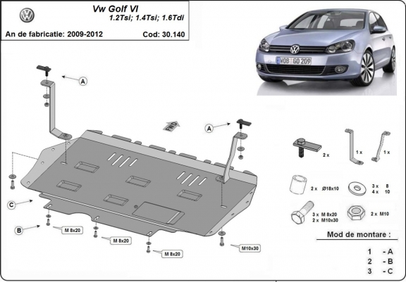 Cache sous moteur et de la boîte de vitesse VW Golf 6