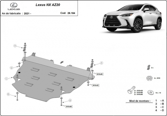 Cache sous moteur et de la boîte de vitesse Lexus NXAZ20 Aluminium