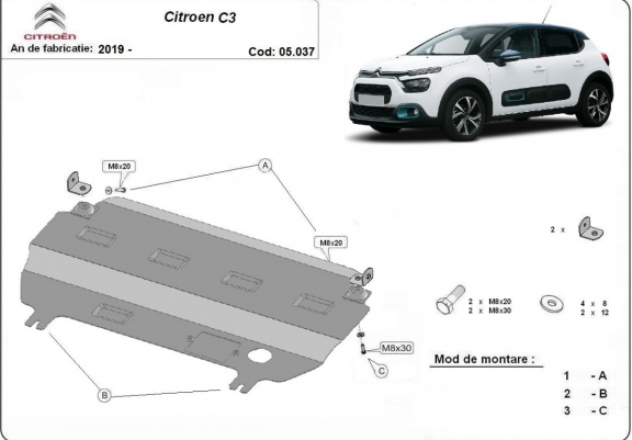 Cache sous moteur et de la boîte de vitesse Citroen C3