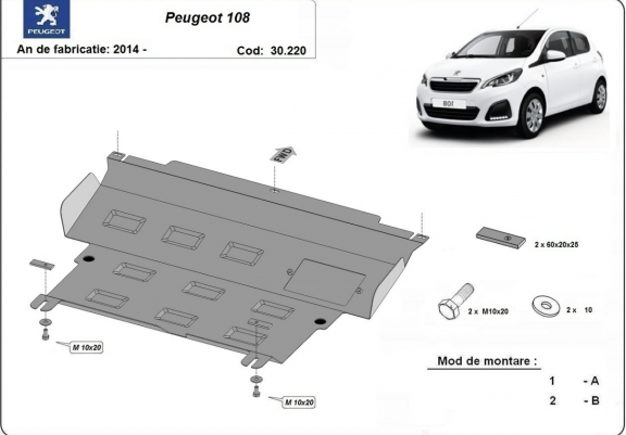 Cache sous moteur et de la boîte de vitesse Peugeot 108
