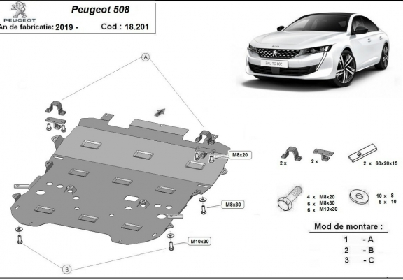 Cache sous moteur et de la boîte de vitesse Peugeot 508