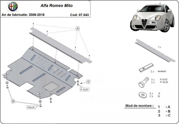 Cache sous moteur et de la boîte de vitesse Alfa Romeo Mito