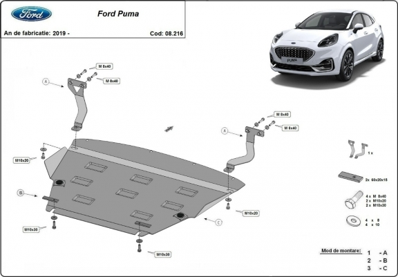 Cache sous moteur et de la boîte de vitesse Ford Puma