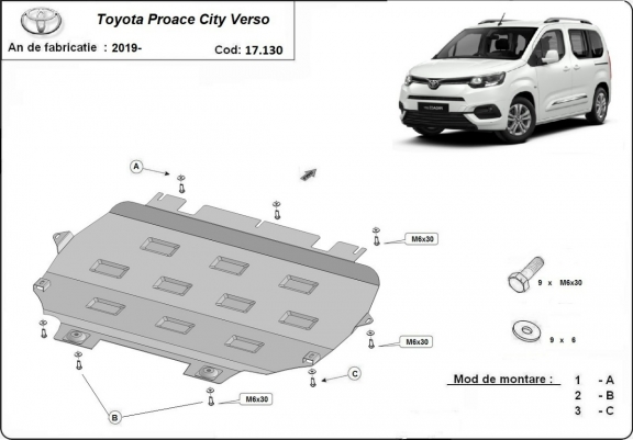 Cache sous moteur et de la boîte de vitesse Toyota Proace City Verso