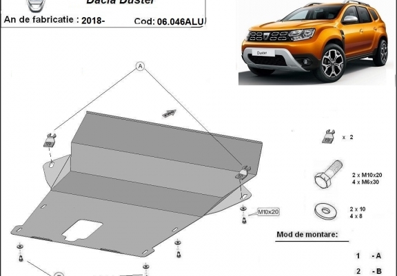 Cache sous moteur et de la boîte de vitesse en aluminium Dacia Duster