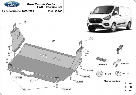 Cache sous moteur et de la boîte de vitesse Ford Transit Custom - FWD