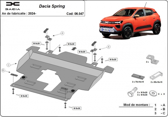 Cache sous moteur et de la boîte de vitesse Dacia Spring