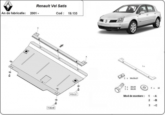 Cache sous moteur et de la boîte de vitesse Renault Vels Satis