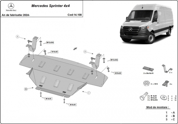 Cache sous moteur et de la boîte de vitesse Mercedes Sprinter 907 4x4