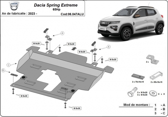 Cache sous moteur et de la boîte de vitesse Dacia Spring Extreme Aluminium