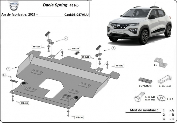 Cache sous moteur et de la boîte de vitesse Dacia Spring Aluminium