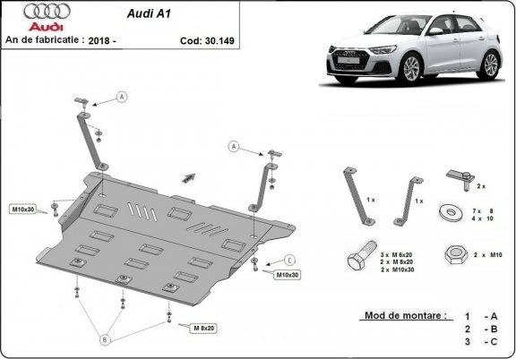 Cache sous moteur et de la boîte de vitesse Audi A1