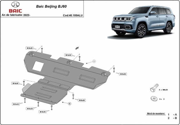 Cache Sous Moteur en aluminium Baic Beijing BJ60