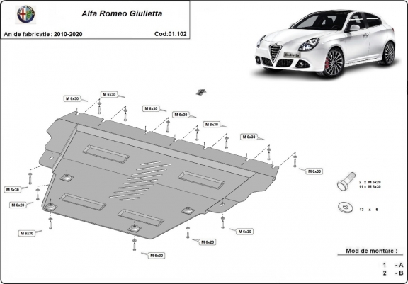 Cache sous moteur et de la boîte de vitesse Alfa Romeo Giulietta