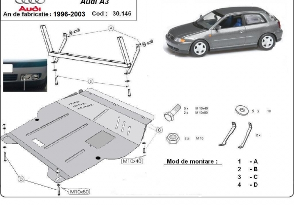 Cache sous moteur et de la boîte de vitesse Audi A3