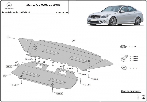 Cache sous moteur et de la radiateur Mercedes C-Class W204