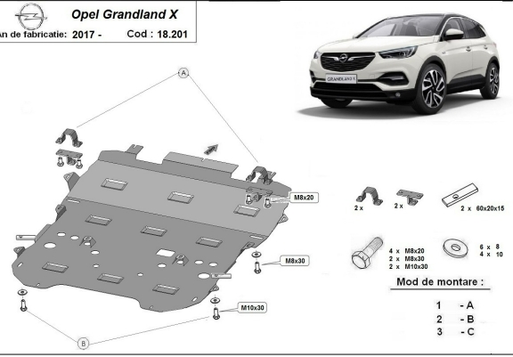 Cache sous moteur et de la boîte de vitesse Opel Grandland X