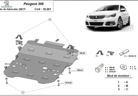 Cache sous moteur et de la boîte de vitesse Peugeot 308