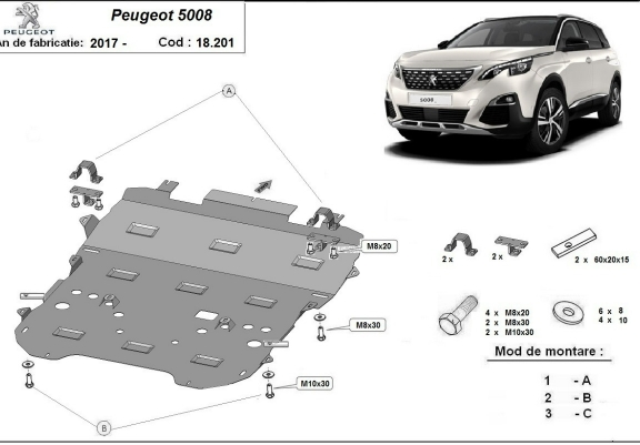 Cache sous moteur et de la boîte de vitesse Peugeot 5008