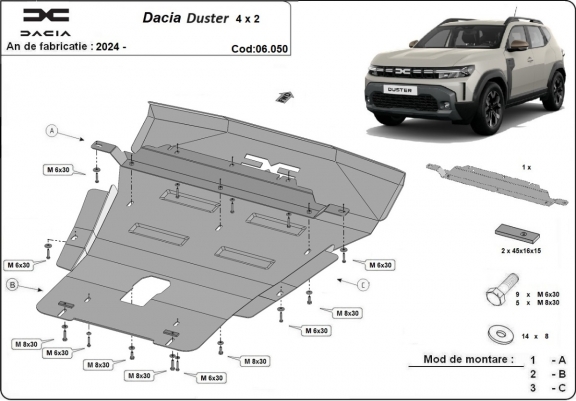 Cache sous moteur et de la boîte de vitesse Dacia Duster - 4x2