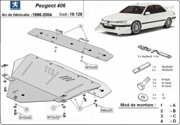 Cache sous moteur et de la boîte de vitesse Peugeot 406