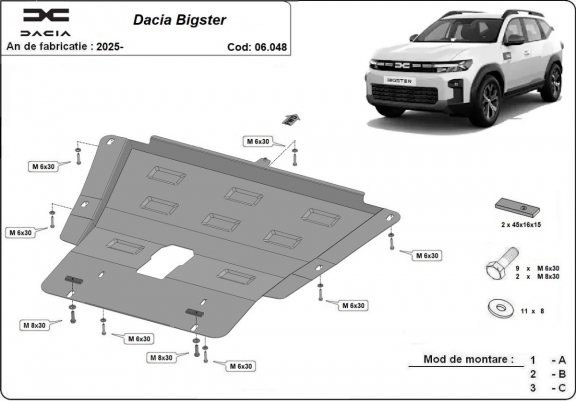Cache sous moteur et de la boîte de vitesse Dacia Bigster - 4x4 + 4x2