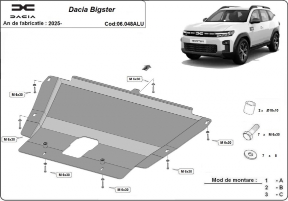 Cache sous moteur et de la boîte de vitesse Dacia Bigster Aluminium - 4x4 + 4x2  