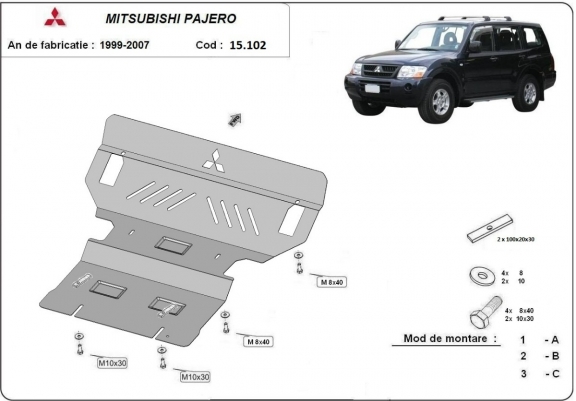 Cache sous moteur et de la radiateur Mitsubishi Pajero 3 (V60, V70)
