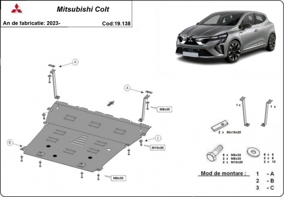 Cache sous moteur et de la boîte de vitesse Mitsubishi Colt