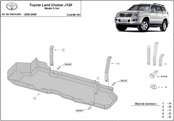 Cache de protection de réservoir Toyota Land Cruiser J120 - uniquement pour le modèle 5 portes