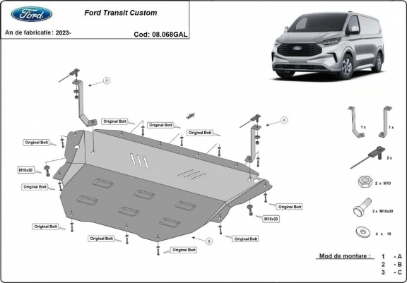 Acier galvanisé cache sous moteur et de la boîte de vitesse Ford Transit Custom