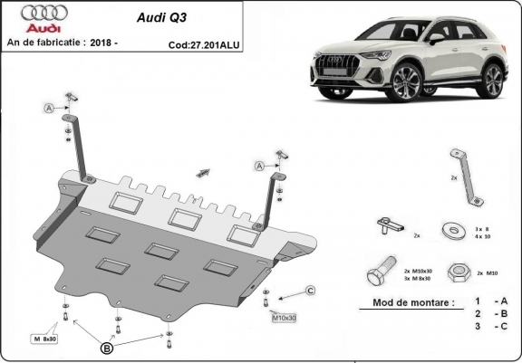 Cache sous moteur et de la boîte de vitesse en aluminium Audi Q3 