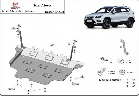 Cache sous moteur et de la boîte de vitesse en aluminium Seat Ateca