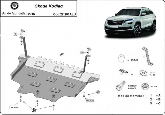 Cache sous moteur et de la boîte de vitesse en aluminium Skoda Kodiaq