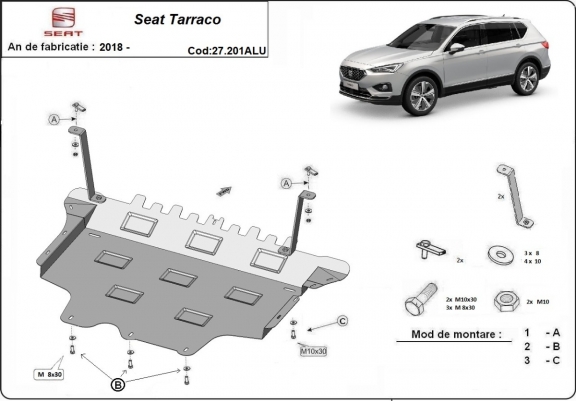 Cache sous moteur et de la boîte de vitesse en aluminium Seat Tarraco 