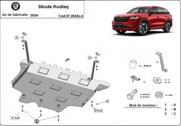 Cache sous moteur et de la boîte de vitesse en aluminium Skoda Kodiaq