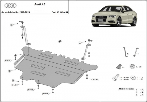 Cache sous moteur et de la boîte de vitesse en aluminium Audi A3