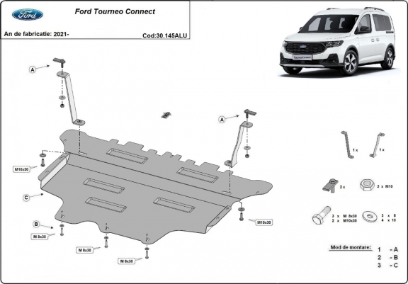 Cache sous moteur et de la boîte de vitesse Ford Tourneo Connect - Aluminium