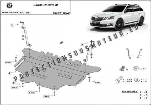 Cache sous moteur et de la boîte de vitesse Skoda Octavia 3 - Aluminium