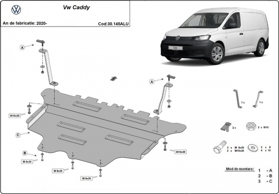 Cache sous moteur et de la boîte de vitesse VW Caddy - Aluminium