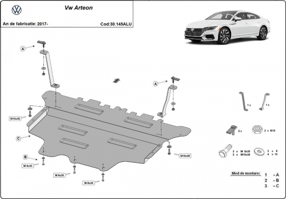 Cache sous moteur et de la boîte de vitesse VW Arteon - Aluminium